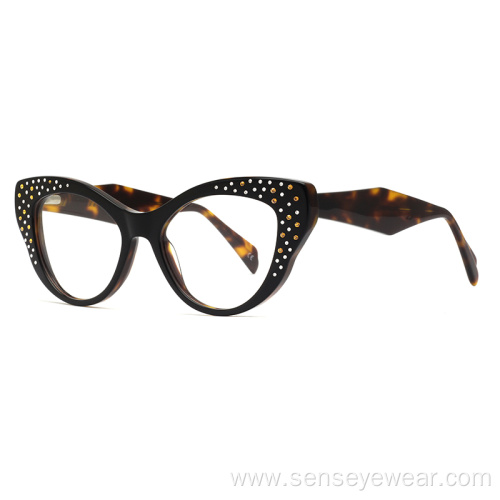 Cat Eye Rhinestone Acetate Optical Frame Glasses